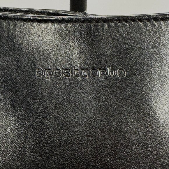 Apostrophe 13.5" Black Purse Structured Genuine Leather Gun Black Hardware Chic - Picture 2 of 16